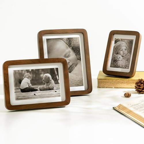 Image of 4x6 Picture Frame, USA-Sourced Natural Walnut Wood Photo Collage Frame with HD Tempered Glass, 4 x 6 Wooden Frame Matted to 3.5x5, Gallery Wall Frames for Art, Wall or Tabletop Display