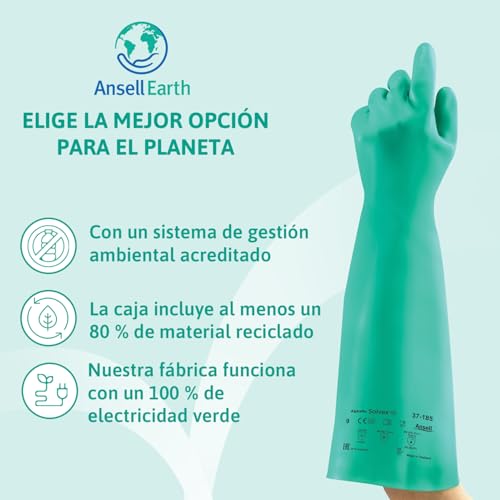 Ansell AlphaTec 37-185 Guantes Nitrilo Impermeables, Guantes Trabajo Multiuso, Limpieza, Cocina, Químicos, Seguridad Hogar, Sin Latex y Reutilizable, Guantes Hombre Mujer, Verde, Talla 2XL (1 Par) - imagen 10