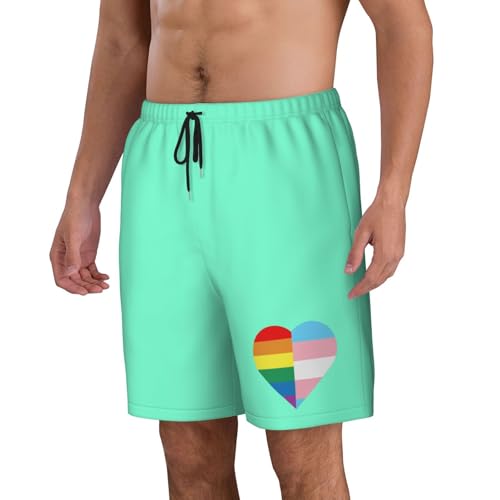 LGBT Rainbow and Transgender Pride Flag Heart Mens Swim Trunks Quick Dry Board Shorts 7" - Hawaii Beach Swimwear4