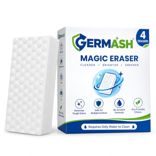 Image of Magic Eraser | Pack of 4 | No Scratch Multi-Surface Cleaning Sponge | Removes 100+ Tough Stains | Just Add Water | Walls, Kitchen, Bathroom, Shoes & Switch Boards