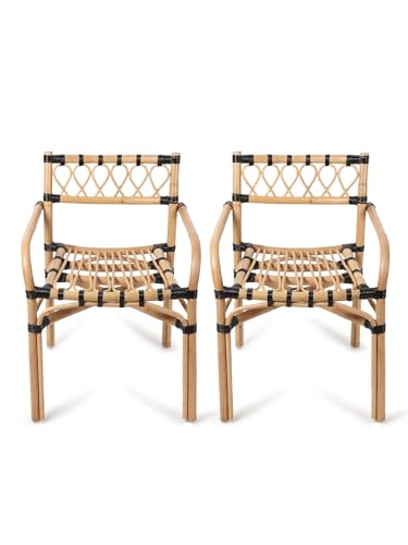Image of Habere India-All the Cultures Fabricating India Cane Furniture | Outdoor Furniture | Wooden Chairs for Living Room | Arm Chair for Home - Beige (55 * 54 * 74 cm)