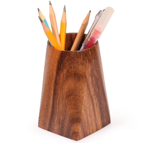 Acacia Wooden Pen Pencil Holder for Desk, Multi-purpose Pencil Cup for Office/School/Home, Pen Organizer Desk Accessories