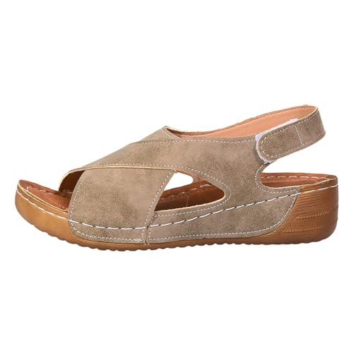 Genérico Sandalias Ortopedicas Mujer Verano Comodas Plataformasandalias Cuña Deportivas Senderismo CamperAntideslizantes de Playa Zapatillas con Punta Abierta Transpirables (# F Khaki, 37)