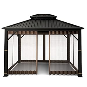 Gazebo Universal Replacement Mosquito Netting–Hugline 10 x 12 Outdoor Mesh Netting Screen 4 Panel Sidewall Curtain with Zipper Brown