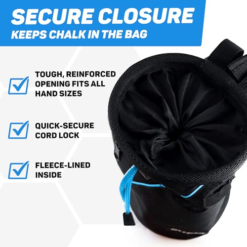 Chalk Bag for Rock Climbing - Rock Climbing Gifts Gear Accessories - Quick-Clip Belt, Large Zippered Pockets & Brush Holder - Weight Lifting, Gym, Bouldering, Disc Golf, Wall, Rock Climbing Chalk Bag