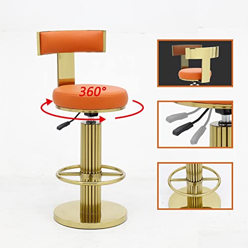 Image of FUNROLUX Counter Height Bar Stools with Back, Modern Adjustable Height Barstools Swivel Bar Chair with Polished Gold Stainless Steel Legs for Kitchen Island Counter Living Room Coffee Shop (Orange)