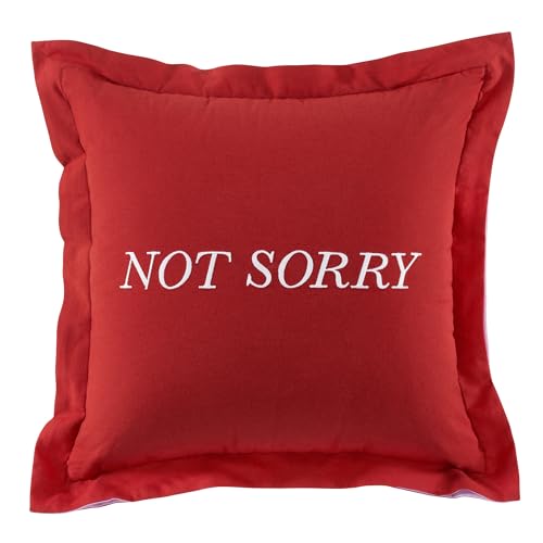 Image of kate spade new york Sorry, Not Sorry Reversible Decorative Pillow, 18 inch x 18 inch Throw Pillow for Bed or Sofa, Cotton and Linen Cover, Red