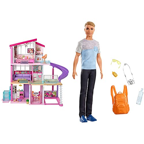 Barbie Traumvilla Dreamhouse Adventures Puppenhaus mit 3 Etagen, 8 Zimmer, Pool mit Rutsche und Zubehör, ca. 116 cm hoch…