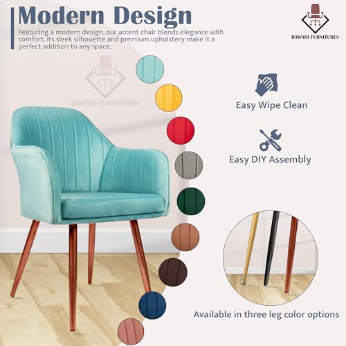 Image of Set of 2 Accent Chair for Living Room | Modern Armchair in Soft Velvet Fabric with Sturdy Legs | Premium Chair for Home Living Room Bedroom Restaurent | (Bronze Legs, Sky Blue)