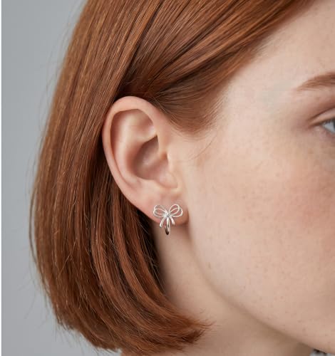 Image of Reffeer Solid 925 Sterling Silver Bow Hoop Earrings Ribbon for Women Girls Bowknot Hoop Earrings Huggie