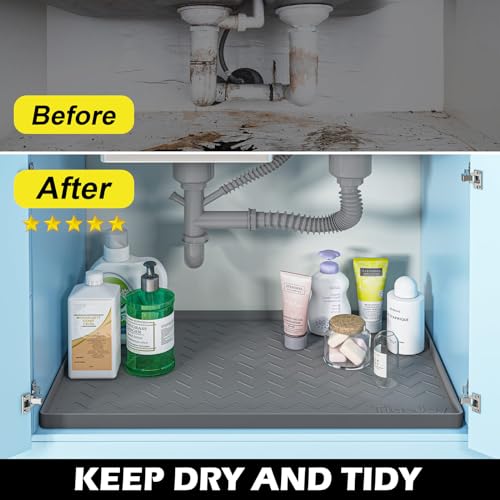TigeJoy Under Sink Mat 22" x 19" - Silicone Mat in Kitchen and Bathroom Organizers and Storage, Waterproof Protector for Drawer Shelf and Cabinet Liner, Flexible Sink Drip Tray