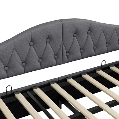 EINHOM Polsterbett Schlafsofa 90x200 cm, Tagesbett Sofabett mit LED-Gürtel, Stauraumbett mit Hydraulischer Stauraum, Lattenrost aus Holz, MDF+Sperrholz+Leinen, Ohne Matratze, Grau – Bild 7