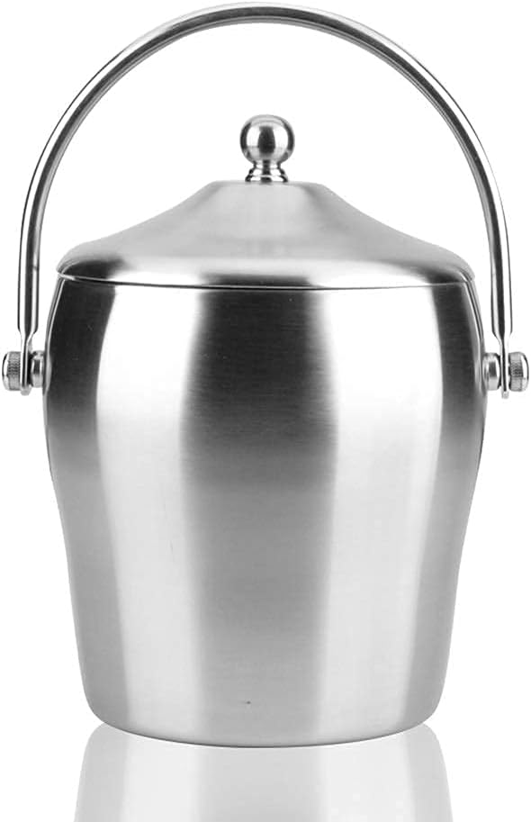 Ice Bucket,Ice Bucket with Lid and Ice Tongs,European-Style Creative Portable Plus Thick Double-Layer Hand Insulation Ice Bucket, Red Wine