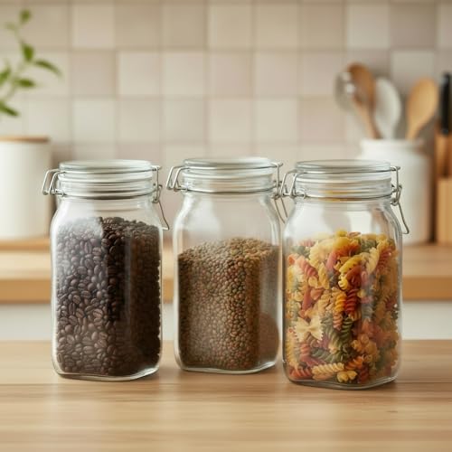 Image of ginoya brothers - Kitchen Glass Jar (3, 1500 Ml. Cube Jar)