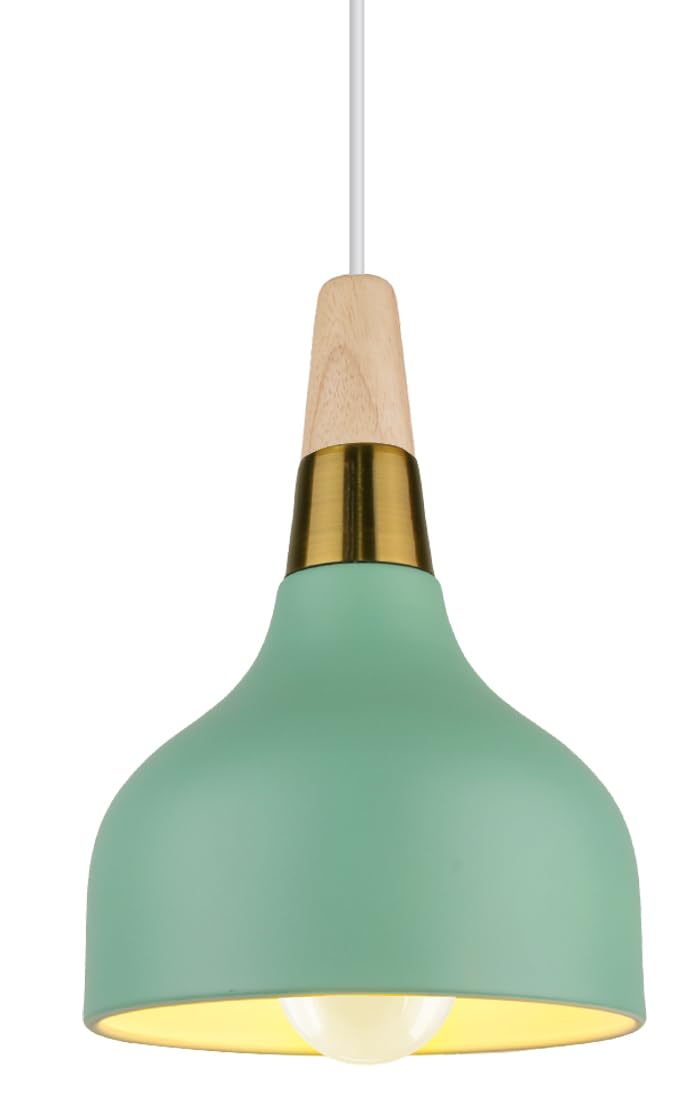 PETITES ECREVISSES Lámpara Colgante Vintage LED Lámpara de Techo Moderna E27 Iluminación de techo Retro en Madera Metal para Dormitorio Salon Cocina (Verde - 1 pieza)