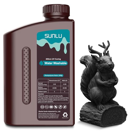 Image of SUNLU Water Washable 3D Printer Resin, Fast Curing Low Shrinkage, High Precision Photopolymer Resin for LCD /DLP /SLA Printers,395 to 405nm UV Resin, 1000g Black