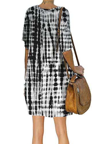 Image of Women's Casual Summer T Shirt Dress Elastic Loose Short Sleeve Dress with Pocket for Women