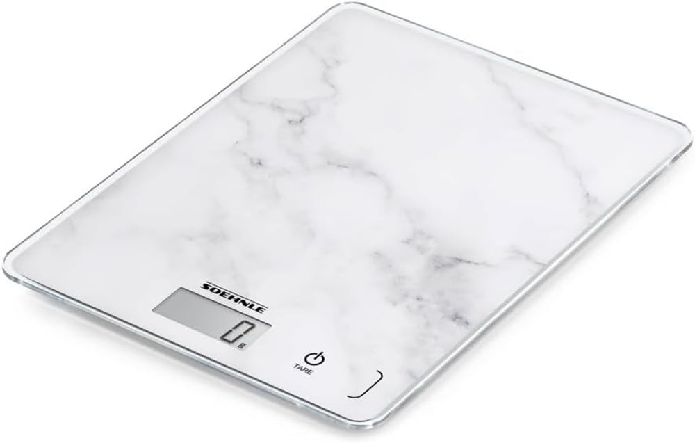 Soehnle Page Compact 300 Marble, digitale Küchenwaage mit Marmormuster, Gewicht bis zu 5 kg, Haushaltswaage mit patentierter Sensor-Touch-Funktion, elektronische Waage inkl. Batterien