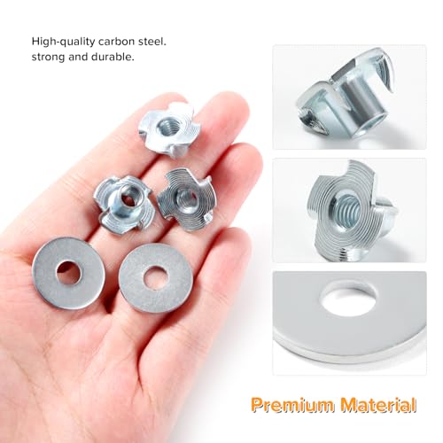 Lyeteung 45 PCS M6 × 10mm T Nuts, Four Pronged Tee Nuts, Threaded Insert T Nut, with 10 PCS Washers, for Wood Cabinetry, Furniture - Image 3