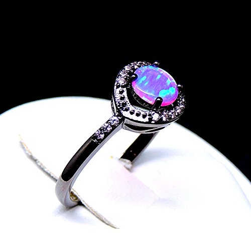 Brynn Birthstone Ring for Women by Ginger Lyne |Purple Oval Simulated Opal Engagement Ring for Her |Black Plated with Cubic Zirconia Accents October Birth Month Gemstone Statement Design3