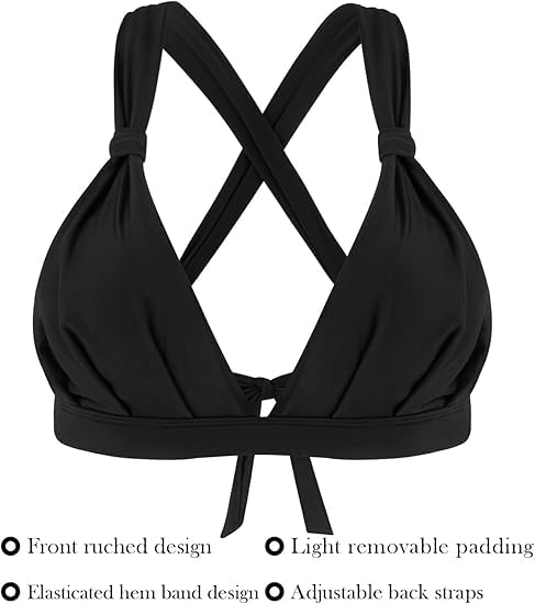 RELLECIGA Top Bikini Mujer Triángulo Sin Aros Lazos Cruzados Copas Fruncidas