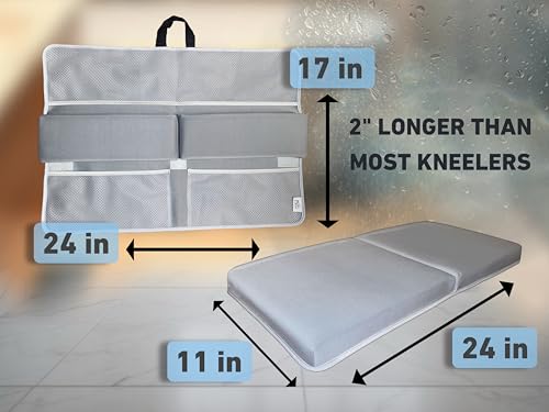 Image of NEW Luxury Bath Kneeling Pad and Elbow Rest Set - THICK SOFT Bath Kneeler Pad and Bath Toys Organizer with Pockets - Supports Knees and Elbows - Bath Kneeling Pad for Baby Bathtime - Light Grey