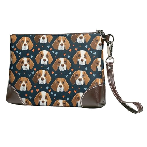 Portefeuille portable en cuir imprimé beagle petit sac à main femme avec dragonne