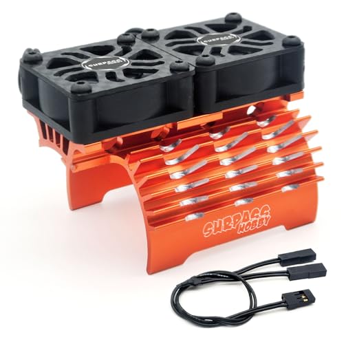 Surpass Hobby Dual 30mm Cooling Fan 27000RPM RC Car Motor Heatsink with Metal Cover for 1/8 1/7 RC Car Diameter 40/ 42mm Brushless Motor (Orange)