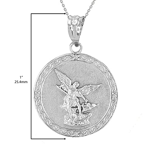 .925 Sterling Silver Saint Michael The Archangel Cubic Zirconia Medal Pendant (1"), 22" - Image 5
