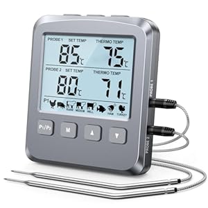 CIRYCASE Digital Meat Thermometer with Dual Food Temperature Probe, Large LCD Backlight & Alarm Grill BBQ Kitchen Cooking Thermometer, Smoker Accessories for Liquids, Candy, Oven, Oil, Deep Frying