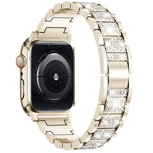 Image of SUPOIX for Apple Watch Band 46mm + Case, Bling Bands for Women (Champagne) | Shiny Metal Bands & 2 Pack Protective Cover Cases for iWatch Series 11 /10 46mm
