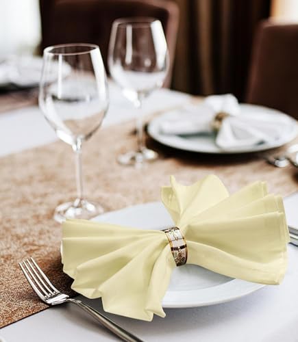 Image of Kitchen Napkin 100% Cotton Pack of 6 (20 x 20 Inches) Dinner Napkins with Hemmed Edges,Cloth Napkins for Wedding,Parties-Ivory