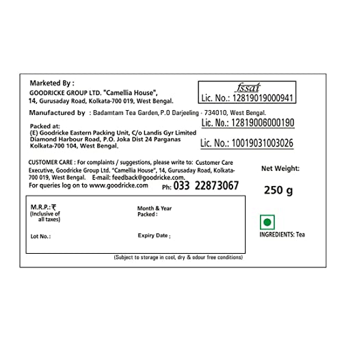 Goodricke Badamtam Organic Darjeeling Tea - 250 gm (Pack of 3)| 100% Organic Darjeeling Long Leaf Tea | Single Estate Premium Whole Leaf Tea | Exclusive Darjeeling Tea Loose Leaves | Premium Black Tea