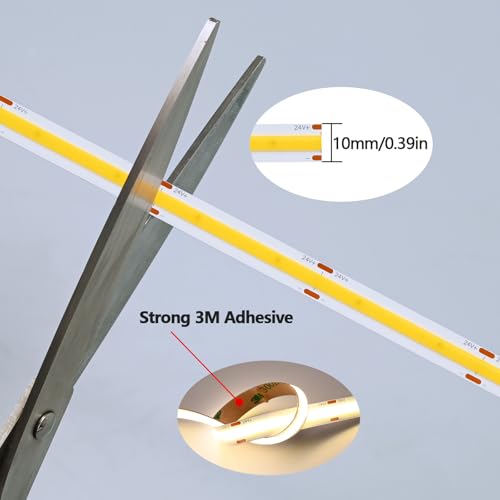 Image of GOMING 24V Super Bright COB LED Strip Natural White 4000K 16.4ft(5M) | 621LM /FT 14.5W /M CRI 93+ 480LEDs /M IP20 Not Waterproof LED Tape Lights for DIY Home Decor(Power Supply not Included)