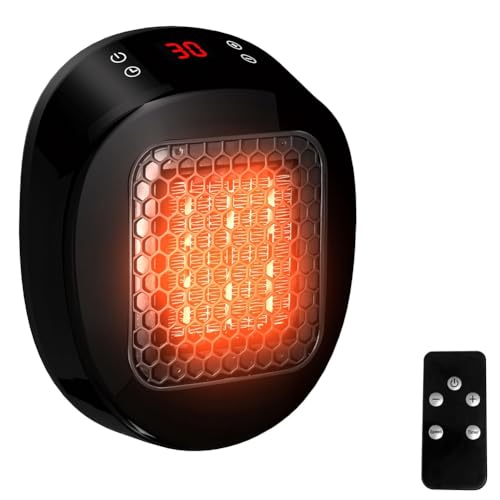 Ounfhtrttk Calefactor Cerámico Termostático con Temporizador de 12 H y Mando A Distancia, Calefactor de Enchufe para Calefacción de Habitaciones de hasta 10 M²/25 M³ (Enchufe Europeo A)