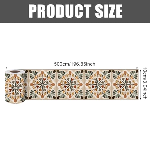 Image of Nuxovilar Boho Retro Floral Peel Stick Wall Border PVC 3.94x16.4' | Wall Trim, Molding Decal, Peel Stick Border, Adhesive Frame, for Bedroom, Kitchen, Living Room (Boho Floral)