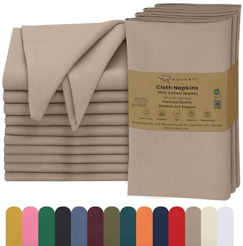 Ruvanti Cloth Napkins Set of 12, 18x18 Inches...