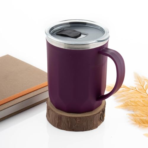 Image of Clazkit Travel Leak Proof Coffee Mug | Stainless Steel Coffee Tumbler | Spill-Proof Lid | Hot & Cold Vacuum Mug for Office, Travel & Car- 400ml - Purple