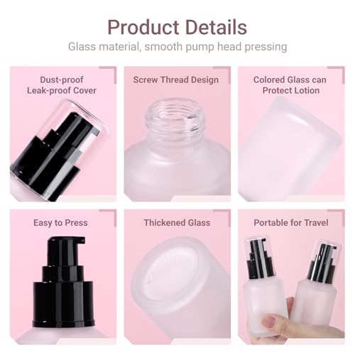Image of Segbeauty 2oz Frosted Glass Lotion Bottle for Travel, 5pcs Matte Translucent Empty Pump Bottle for Hair Oils, 60ml Travel Size Liquids Container, Refillable Cream Dispenser, Essential Oil Bottle