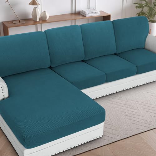 H.VERSAILTEX Sectional Couch Covers 4 Pieces Sofa Seat Cushion Covers L Shape Separate Cushion Couch Chaise Cover for Both Left/Right Sectional Couch (Seat Only: 1 Chaise + 3 Sofa, Deep Teal