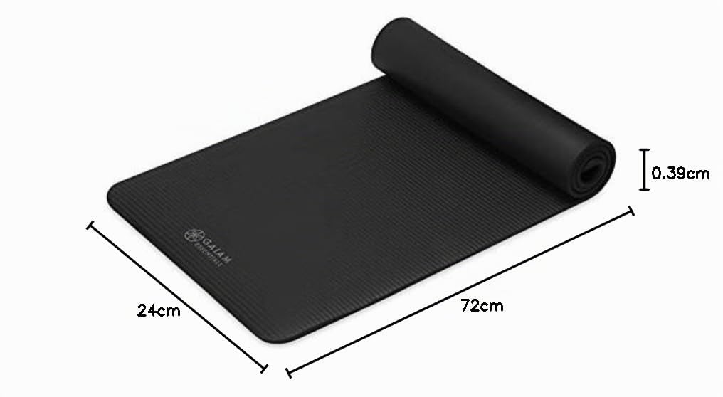 Gaiam Essentials Tapis de yoga épais avec sangle de transport pour tapis de yoga Noir 183 x 61 x 61 cm