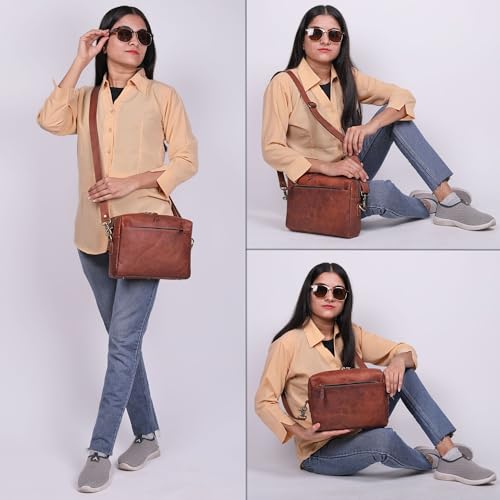 Genuine Leather Crossbody Purse for Women Brown Leather Shoulder Bag with Adjustable Strap, Zipper Closure, Satchel Saddlebag Style, Travel & Everyday Use4