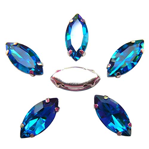 Queenbox 50PCS 4x8mm Sparkling 3D Oval Glass Rhinestones, Flat Back Gems Glitter Diamond Crystal Stones Charms Beads for DIY Craft Clothes Nails Phone Clothes Shoes, Navy Blue