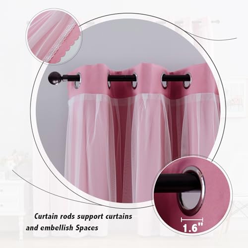 Image of Anytime Double Layer Blackout Curtains 2 Panels,52Wx72L,Pink | Sheer And Fabric Window Drapes Grommet Top Solid Color Bedroom Living Room Home Decor