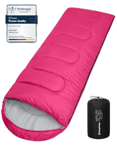 KingCamp Sacco a Pelo Invernale Sacchi a Pelo Campeggio Singola 3 Stagioni Leggero Impermeabile Compatto Portatile per Trekking Campeggio Alpinismo Viaggi Escursionismo Adulti 220 x 75 cm Rosa Ds.