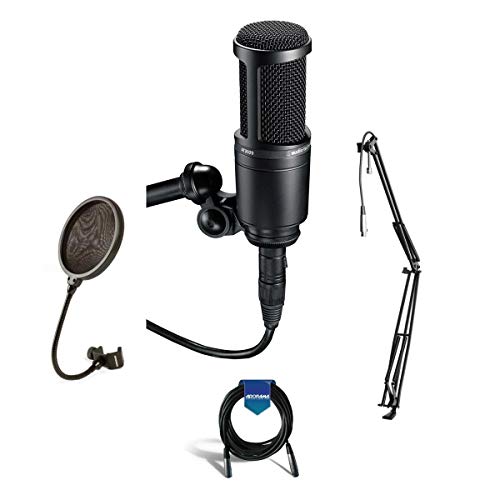 Audio-Technica AT2020 Cardioid Condenser Studio Microphone with XLR Cable Studio Boom Arm Stand and Pop Filter