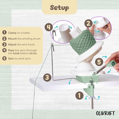 Image of Olikraft Manual Yarn Winder | Yarn Ball Winder, Roller, Baller Crochet Spinner for Crocheting | Clamp for 1 3 /4 inch Surfaces | Create Cakes up to 4oz (Smoke Green)