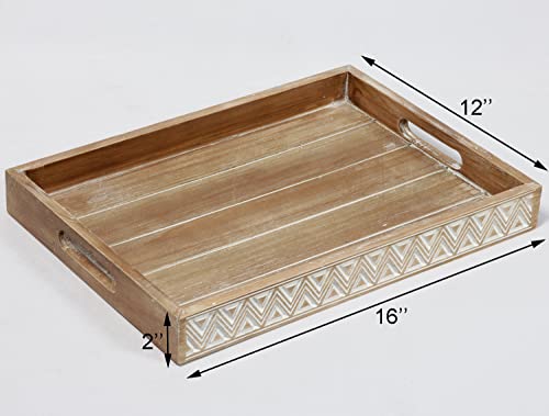 Dugunusu Farmhouse Wood Decorative Tray 16''X12'', Rustic Serving Tray, Tray for Ottoman, Coffee Table, Kitchen Counter, Crafts, Display (Rectangle Brown) - Image 3