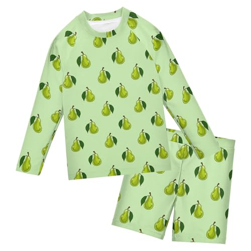 Pear Fruit Boys Rash Guard Swimsuits Set for Boys Long Sleeve Swim Shirts Bathing Suits with Trunks B0404701