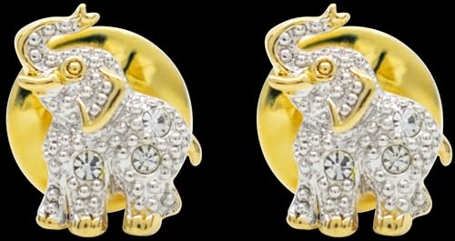 Image of Set of 2 Brooch Lapel Tack Pins With Rhinestones (Golden Elephant)